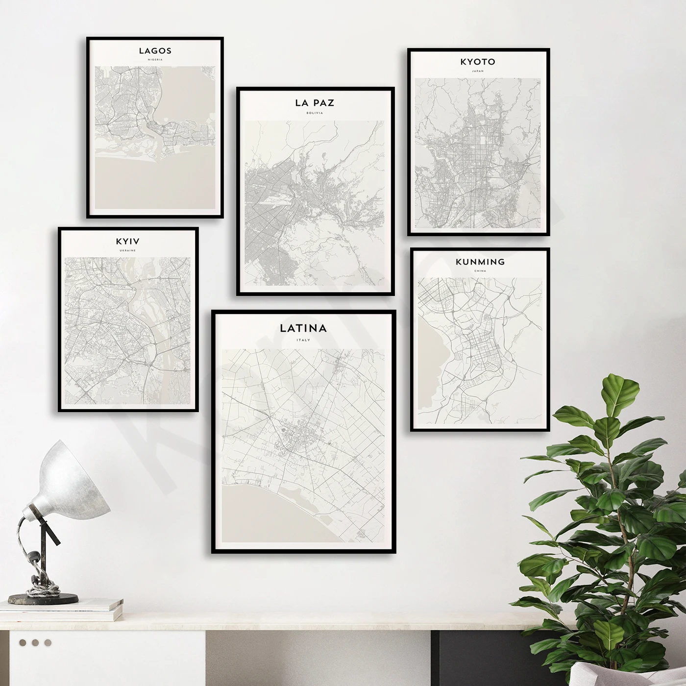 Латиноамериканский лангави Лахор Лагос Ла Пас Ла-Форна Киотский Киевский Кувейт Куньмин Куала-Лумпур. Постер с картой путешествий в городе