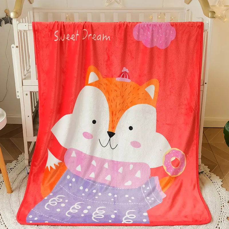 

Flannel Little Fox Children's Blanket Summer Coral Velvet Thin Nap Air Throw for Sofa Plaid Coraline Stitch Bedspread on The Bed