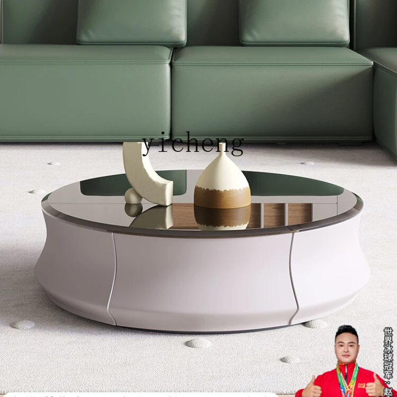 

XL Shezi Italian Light Luxury Designer Tempered Glass Coffee Table Living Room round Side Table