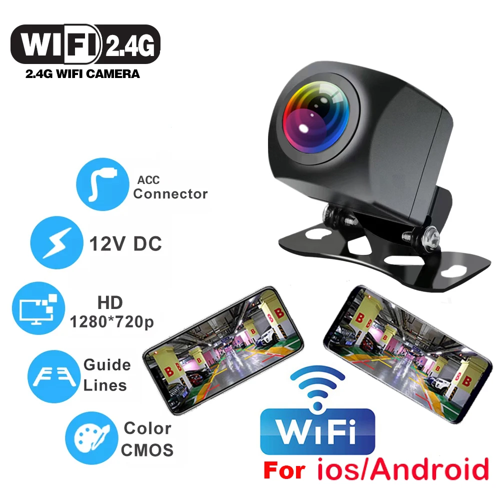 

WIFI Car Rear View Camera 720P HD Pixel Waterproof 170 Degree Wide Angle Reversing Dash Cam ACC Connector for iPhone Android