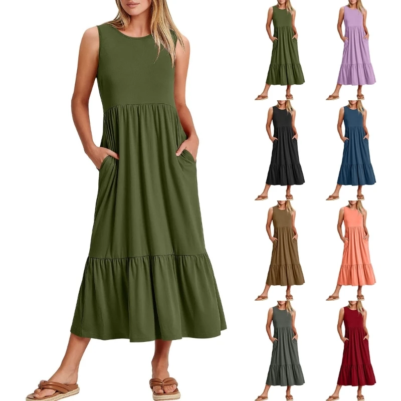 

Sleeveless Elegant Long Dresses Casual Holidays Style Outfits for Women Summer