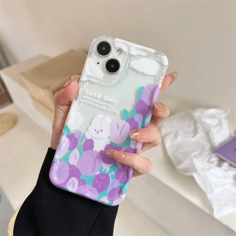

Fresh Purple Tulip Flower Rabbit Phone Case Cover for IPhone 11 12 13 14 Pro Max Shockproof Cases for IPhone 14 Pro Max Case