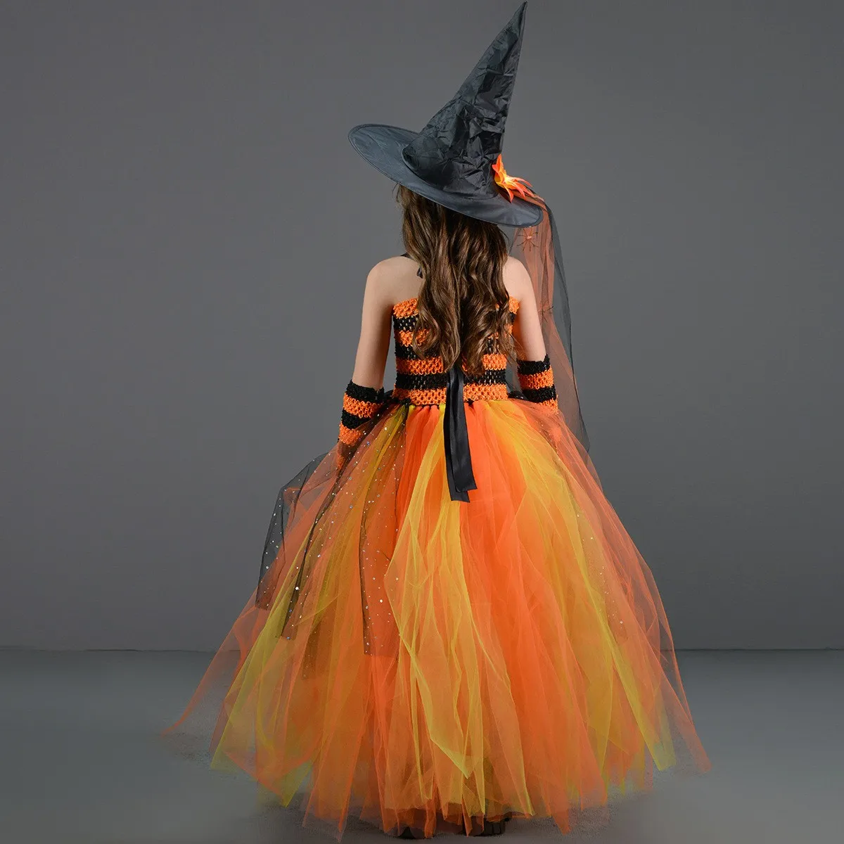 Платье для Хэллоуина девочек костюм ведьмы желтое платье в полоску на бретельках