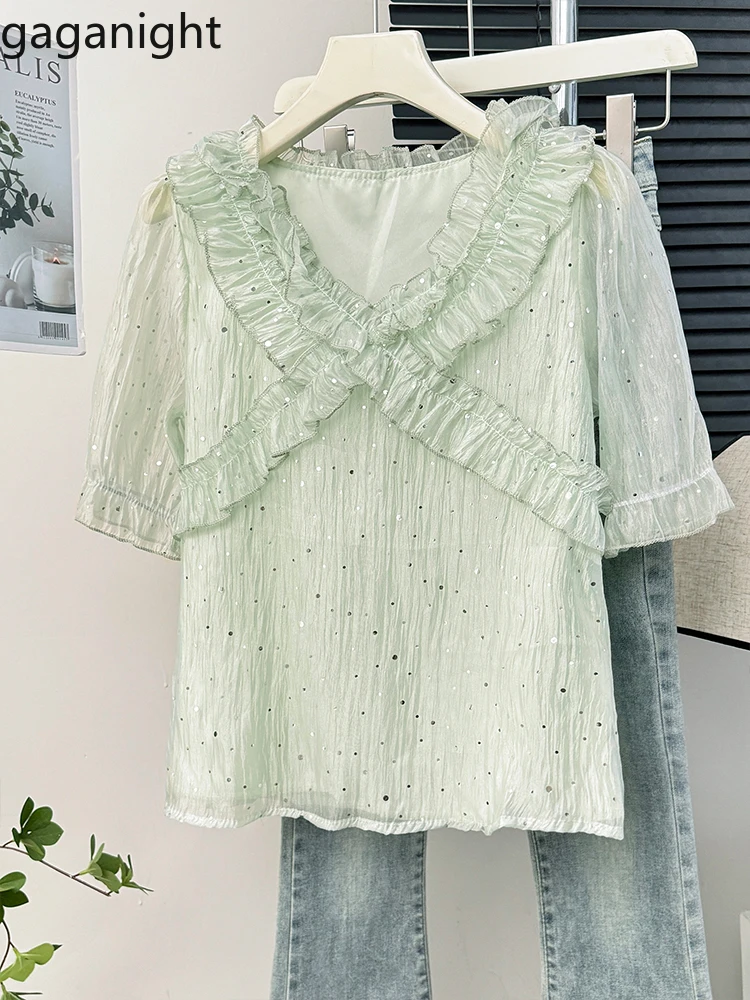 ight женская милая блестящая лоскутная кружевная рубашка с v-образным вырезом и