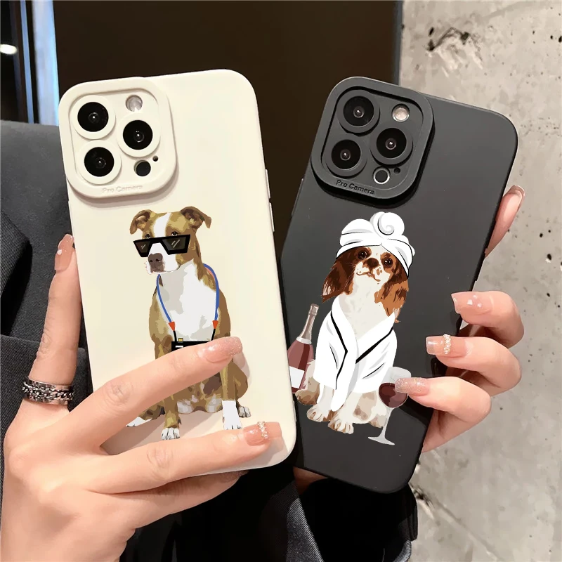 

Funny Cartoon Dog Phone Case for Iphone 13 12 11 14 Pro Max XS X XR Fashion pet dog Case for Iphone 7 8 Plus SE2 Silicone Fundas