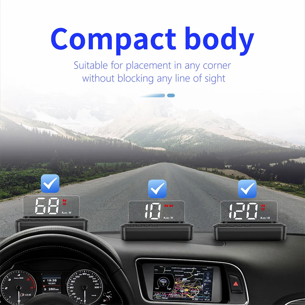 

New GPS HUD Speedometer Head Up Display Car Overspeed Alarm Tired Warning LED Digital MPH KMH Direction Stereo Imaging Projector