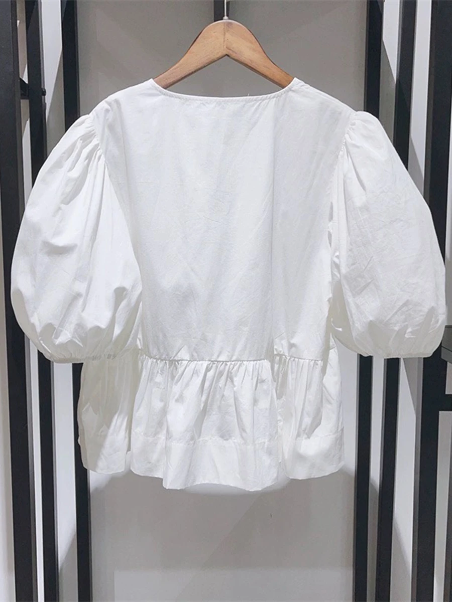 Женские рубашки с баской и коротким рукавом Однотонные блузки завязкой спереди