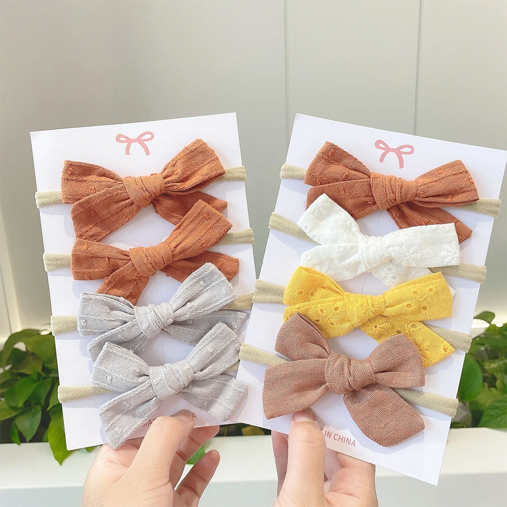 4Pcs/lot High Quality Handmade Solid Ribbon Headband Bow Headbands For Cute Kids Girls Headwear Cloth Head Band Hair Accessories - купить по