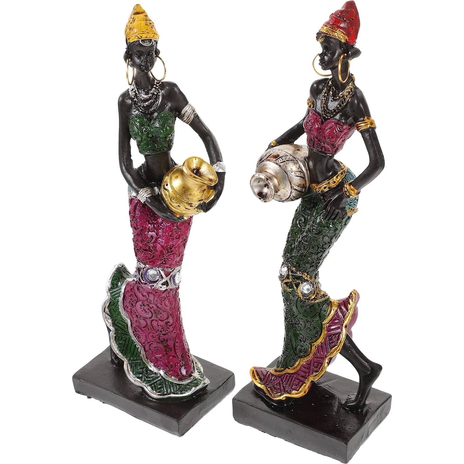 

2 Pcs Bathroom Decorations Tribal Lady Figurine Statue Indoors Resin Desktop Gift Option African Office Craft