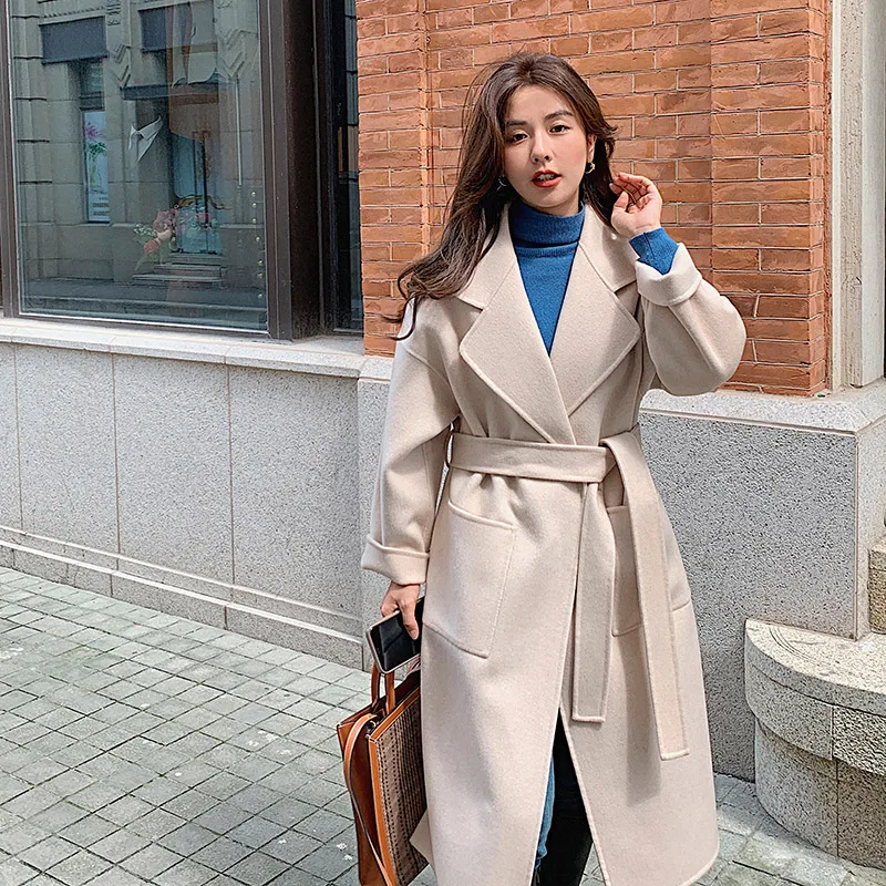 

Женское модное длинное шерстяное пальто в стиле High Street Осень-зима утепленное двустороннее из чистой австралийской шерсти элегантные лацканы для отдыха