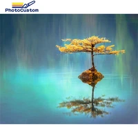 photocustom frameless diy frame pictures by number yellow tree kits painting by number scenery drawing on canvas handpainted art