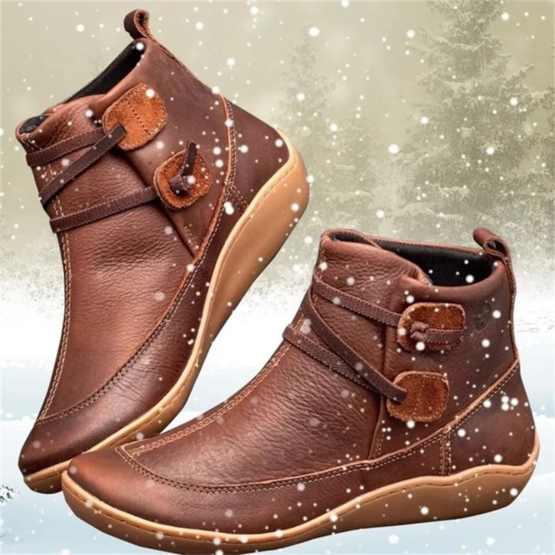 Winter Women Boots Flats Shoes Lace-Up 