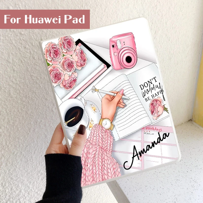 Custom Name DIY Tablet pad case for Huawei MediaPad M5 Lite M6 10.8 8.4 M 2 3 Stand Cover Case for Huawei Matepad Fashion Girl