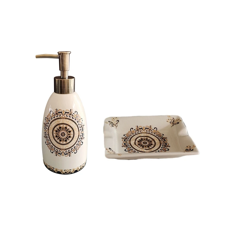 

Nordic Ceramic Hand Sanitizer Bottle Soap Box Two Piece Set American Soap Dispenser Storage Tray Bathroom Accessories