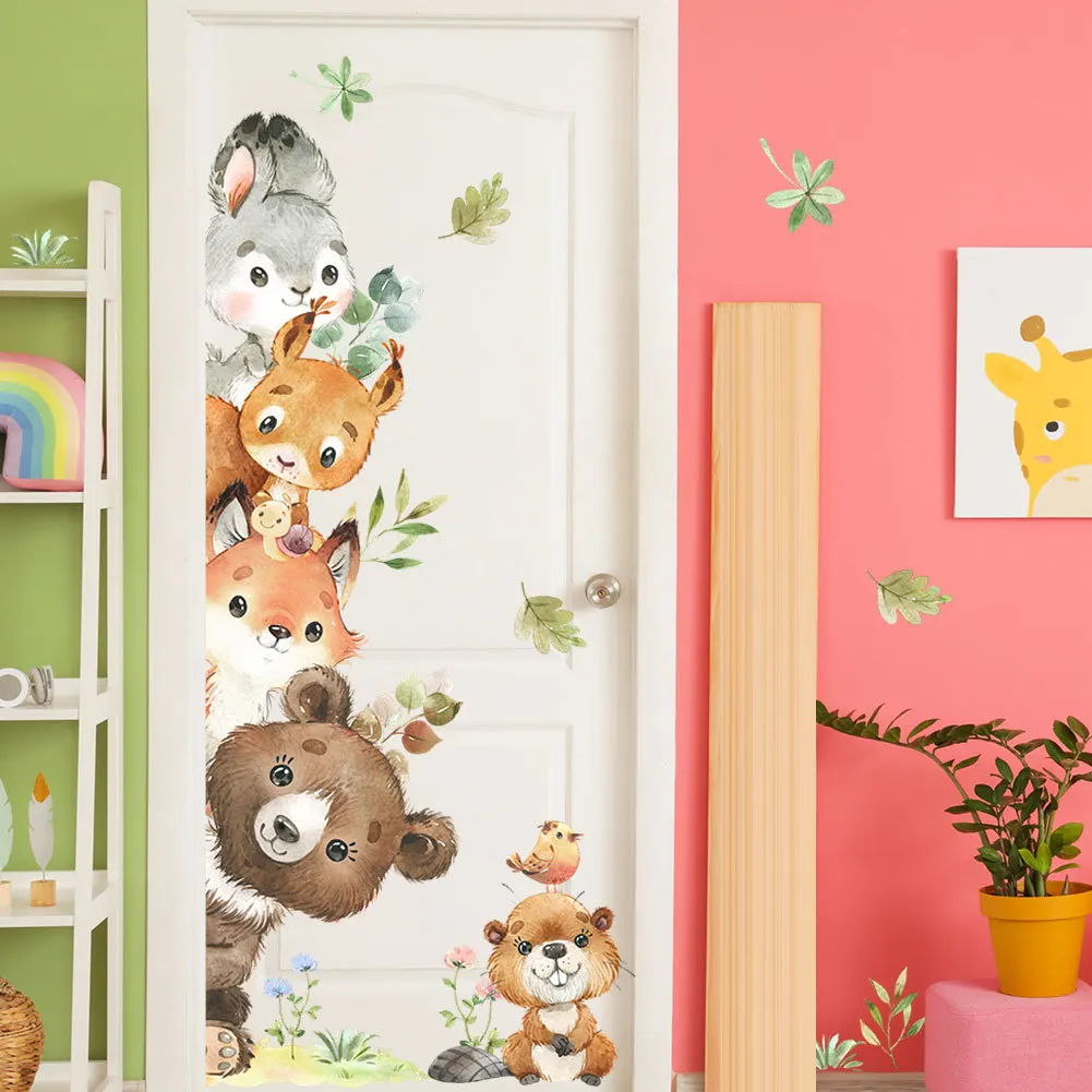Милые наклейки на стену с изображением леса и животных для детской комнаты
