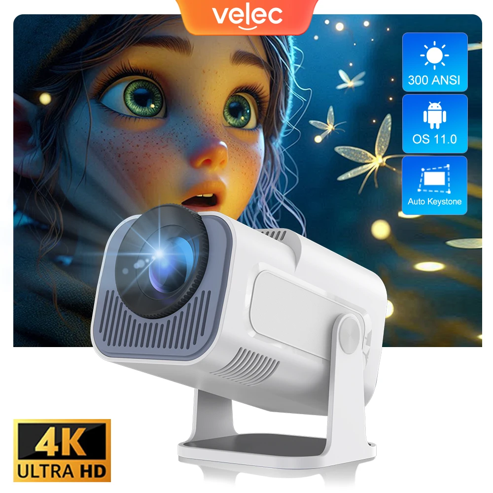 Проектор Velec HY320 Mini 720P Android 11 300ANSI Wifi6 BT5.0 кинотеатр уличный портативный 4K-проектор