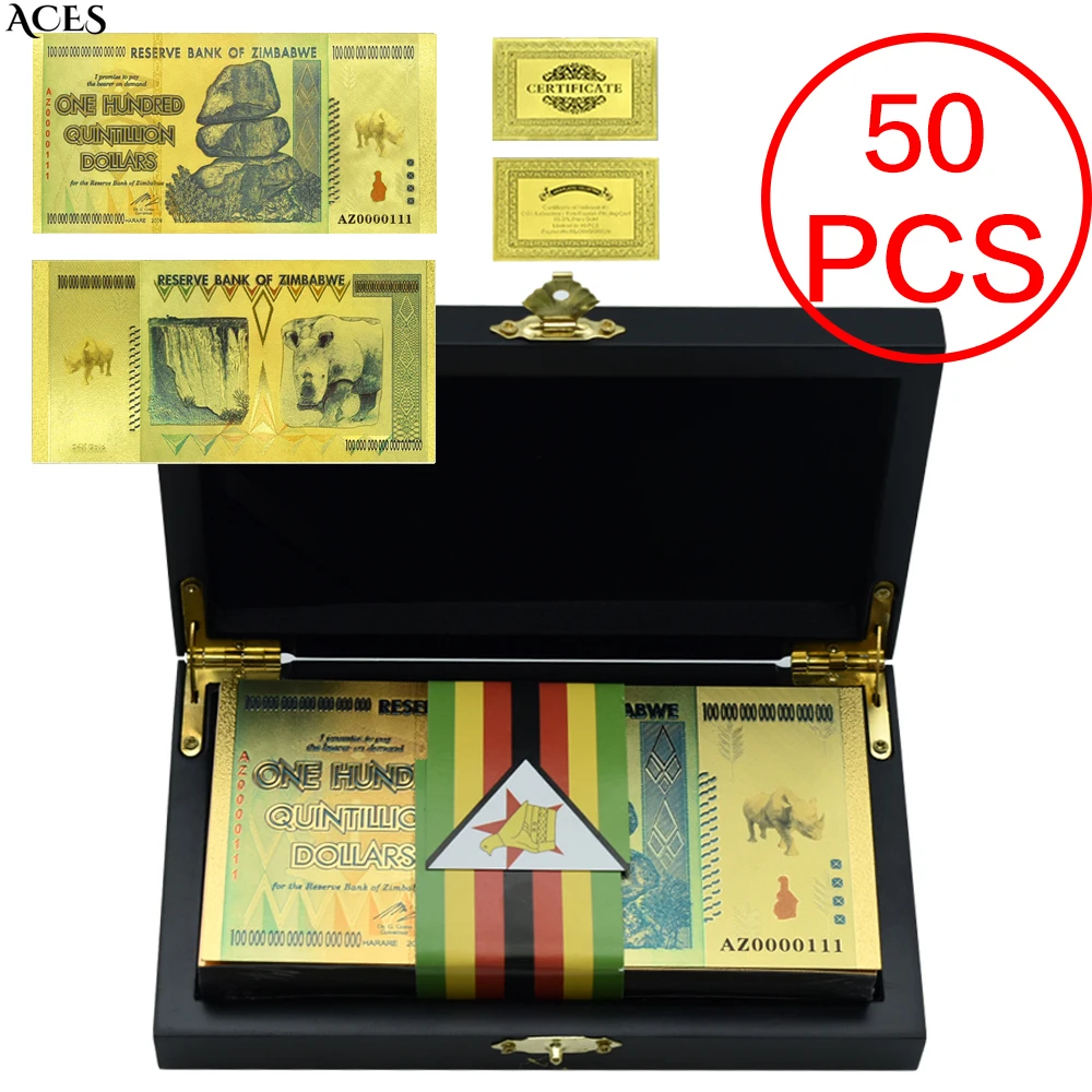 

50pcs Zimbabwe Gold Banknotes One Hundred Quintillion Dollars Africa Notes Fake Money Interesting Craft Collection