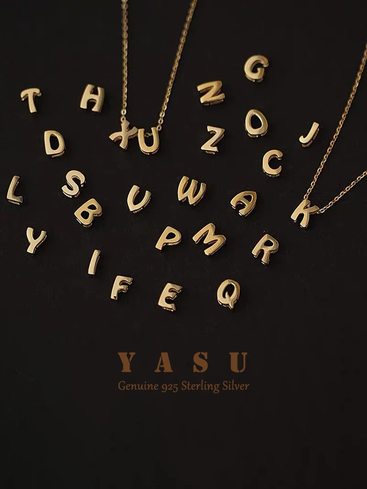 

Yasu 925 Sterling Silver 14k Gold Plated Name Simple Letter Pendant Clavicle Chain Necklace For Women Classic Fashion Jewelry