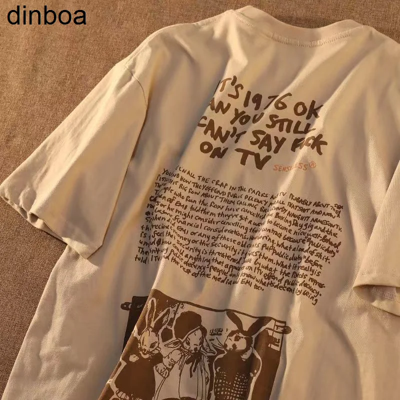 

Dinboa-t-shirt Top Print High Street Clothing Harajuku Clothes Oversized t Shirt Y2k Grunge Summer Goth Clothing Female Loose
