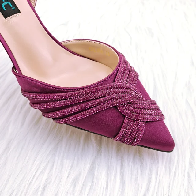 QSGFC New Italian Design Magenta Diamond Belt With The Same Color Cashew Bag Exquisite Banquet Ladies Shoes And Bag 4