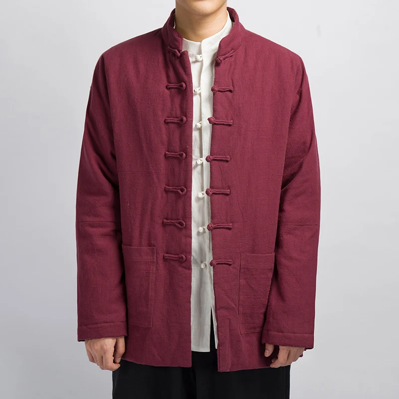 2022 Autumn and Winter Men's Chinese Coat Cotton Linen Loose Kimono Cardigan Men's Solid Color Tang Suit Cotton Coat M-4XL