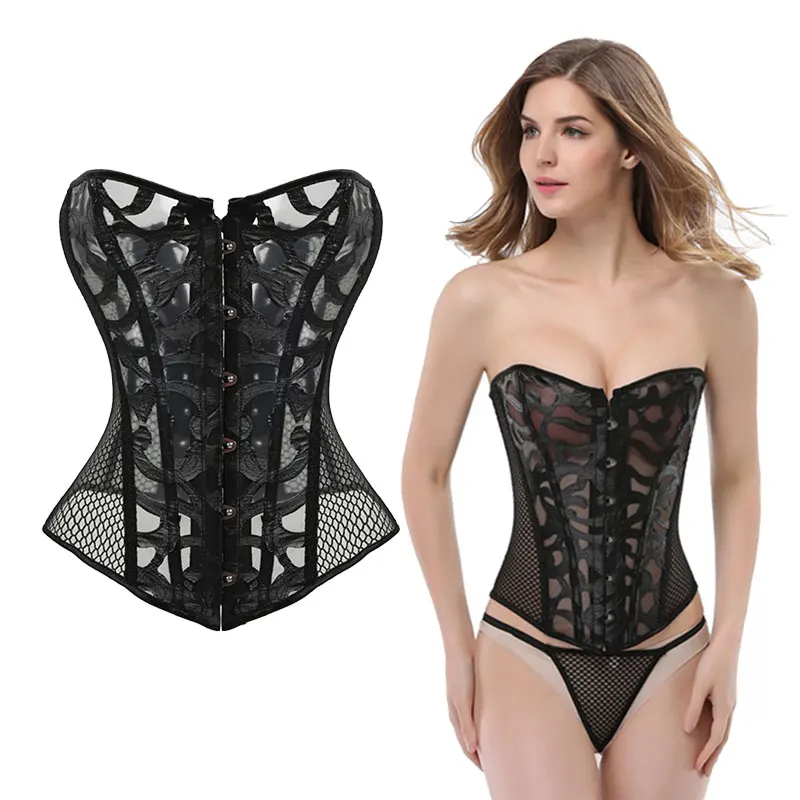 

Corset Top Black Women's Breathable Shapwear Sexy Transparent Mesh Corselet Hollow Out Corset Fashion Binders And Shapers