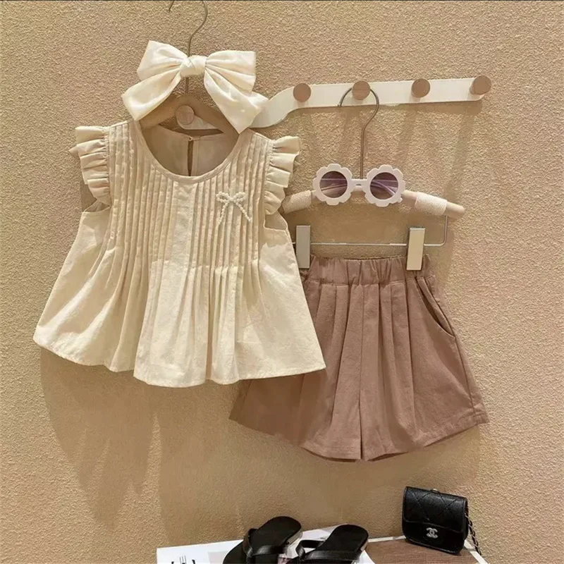 

Summer New Korean-style Cute Pleated Top Shorts Girls' Two-piece Trendy Suit