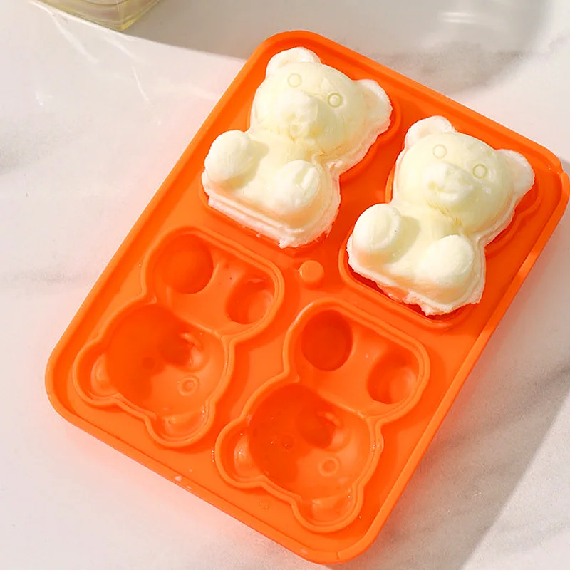 

New Food Grade Silicone Bear Ice Mold 4 Grid 3D Little Teddy Bear Shape Ice Cube Silicone Mold Ice Tray Whisky Silicone Ice Box