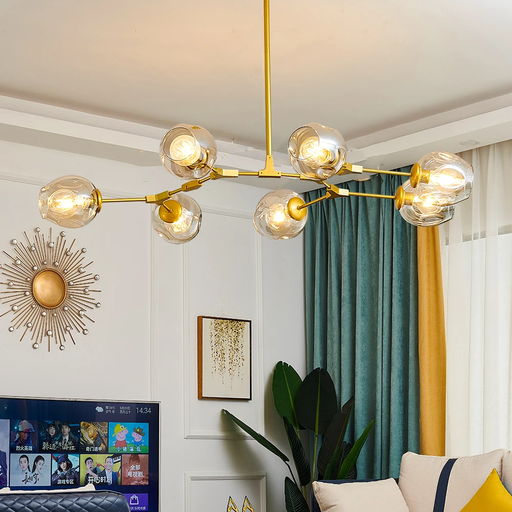 Modern LED Chandelier Light For Living Room Dining Room Bedroom Kitchen Home Nordic Glass Ball Gold Ceiling Pendant Lamp E27