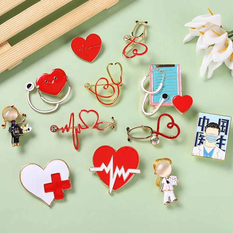 

Medical Series Pins Creative Stethoscope Electrocardiogram Male And Female Doctor Modeling Paint Enamel Lapel Pins Brooches