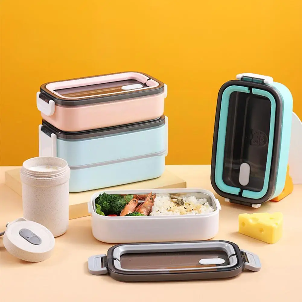 

Office Worker With Lunch Box Double-Layer Japanese-Style Microwave Portable Box Box Separated Lunch Insulation Bento Heated Y1H2