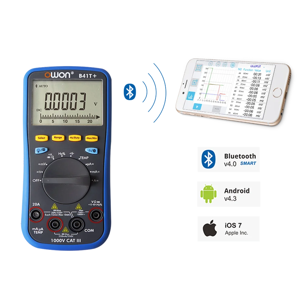 

Горячая Распродажа OWON Bluetooth B41T + цифровой мультиметр 10M Ω LCD 3V с Android iOS для датчика мультиметра измеритель температуры