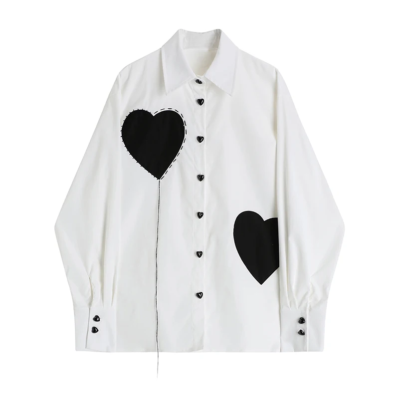 

SuperAen Autumn Design Niche Retro White Shirt Loose Single-breasted Turn Down Collar Shirt Tops for Women
