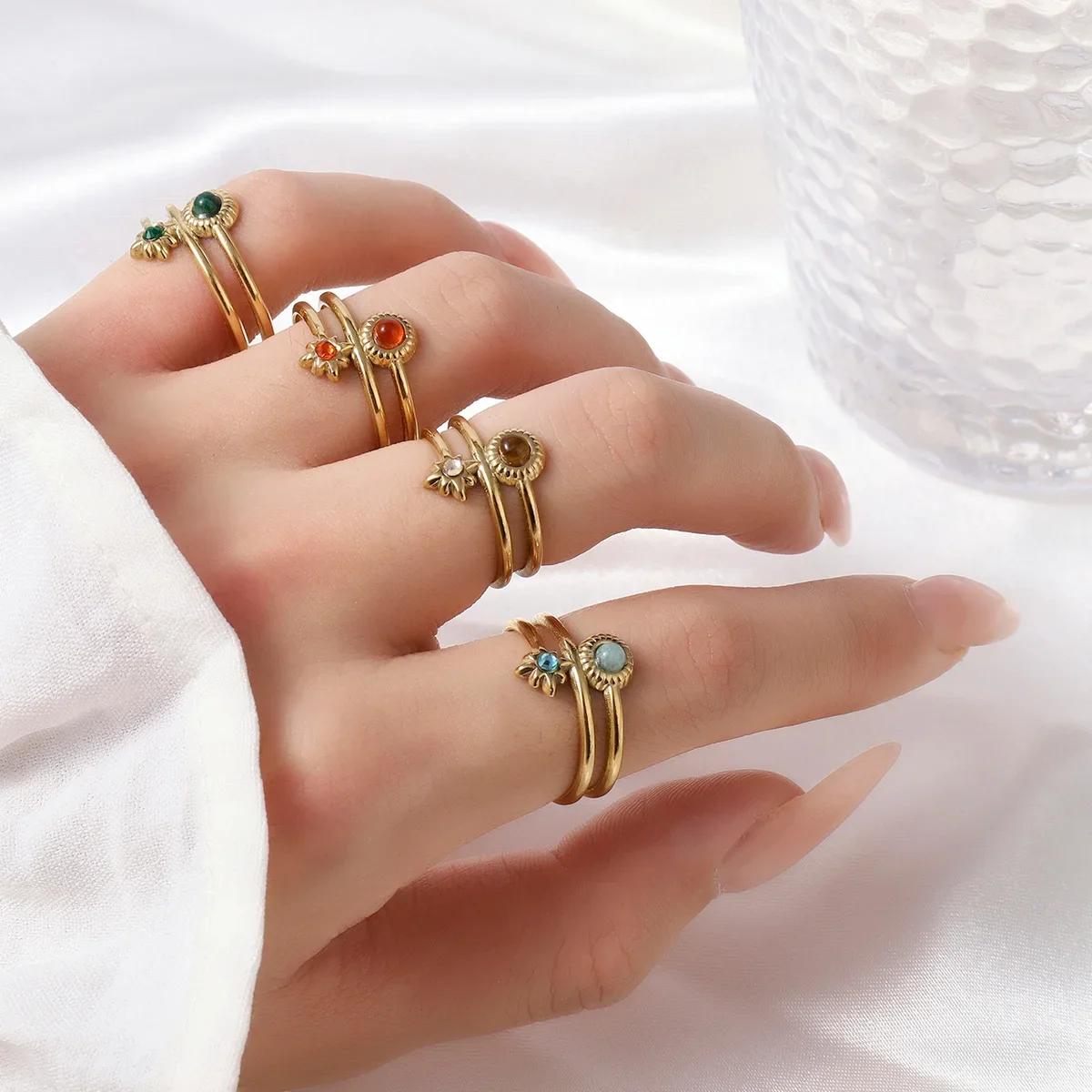 Vnistar французское кольцо из нержавеющей стали с черным красным агатом