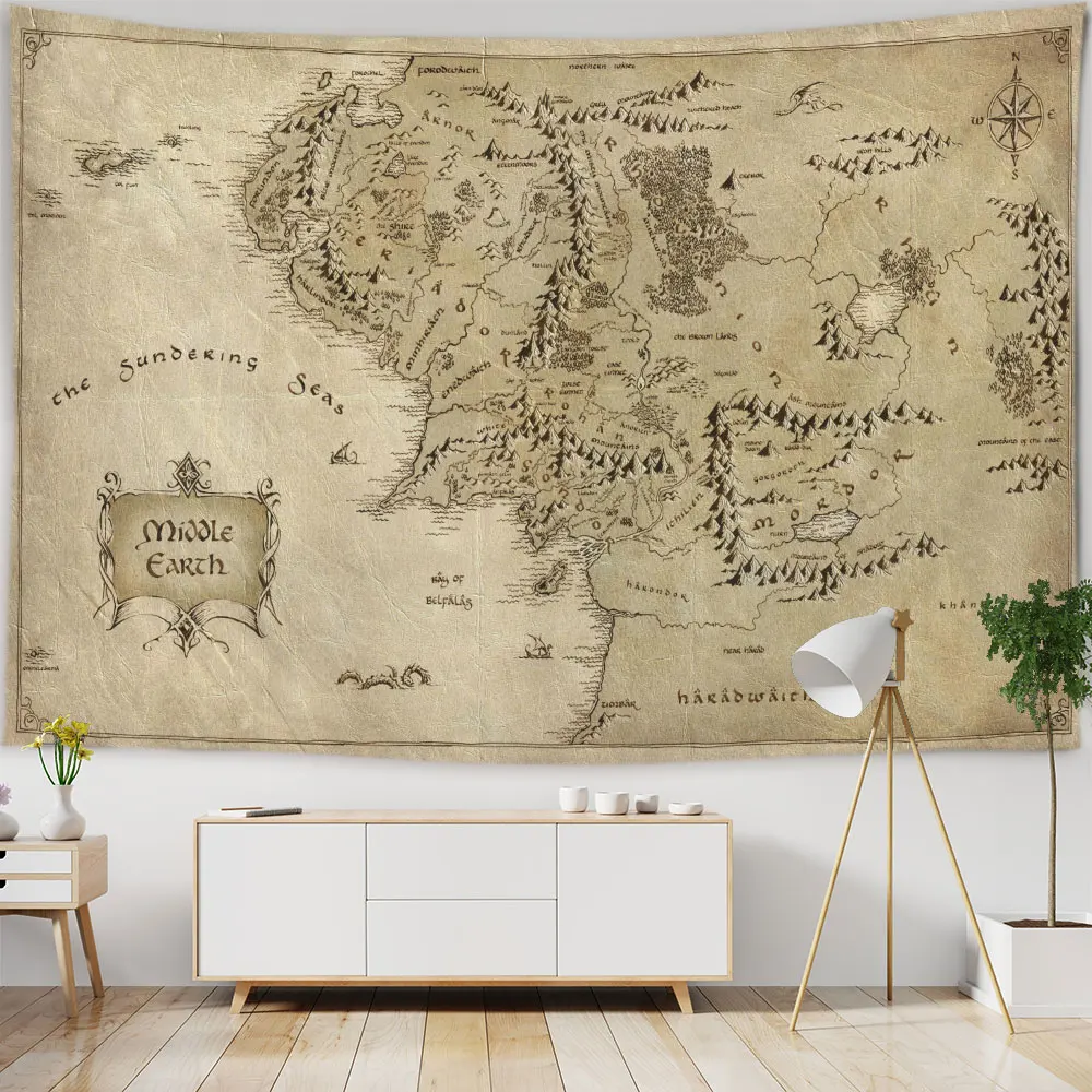 

Pirate Treasure Map Tapestry Wall Hanging Hippie Antique Golden Island Carpet College Dorm Decoration For Living Room Bedroom