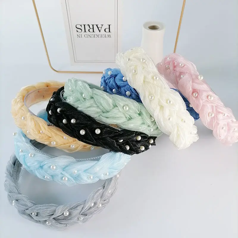 

Ободок для волос женский с жемчугом, модный обруч ручной работы с узлом посередине, аксессуар на голову в Корейском стиле