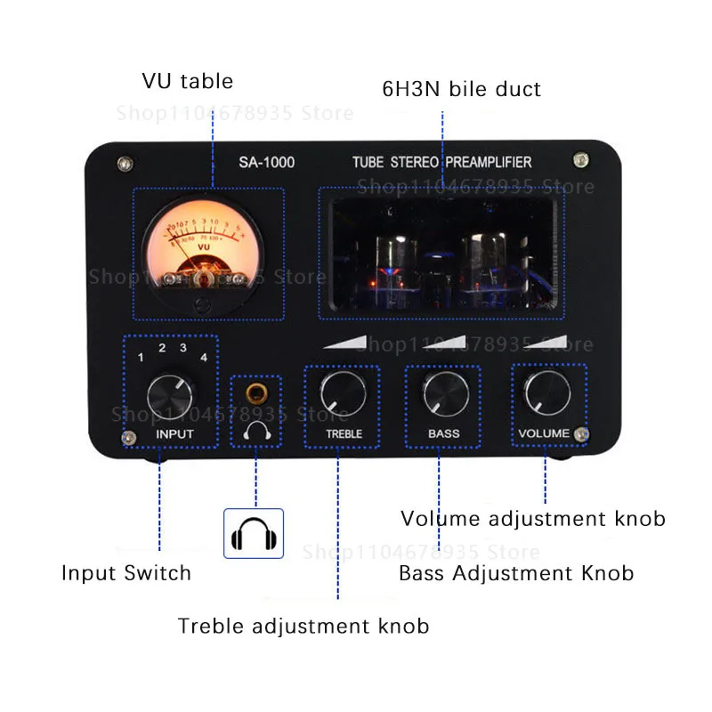 Фото SA-1000 Hi-Fi усилитель с несколькими входами, передняя панель Fever Tube, 4 входа и 2 выхода, линейная конверсия, безпотерьный переключатель, аудиораспределитель. №4