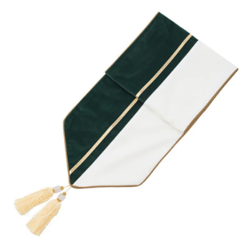

Table Runner Long Strip Of High-Grade Coffee Table Decoration Cloth Table Flag with Tassel Blackish Green