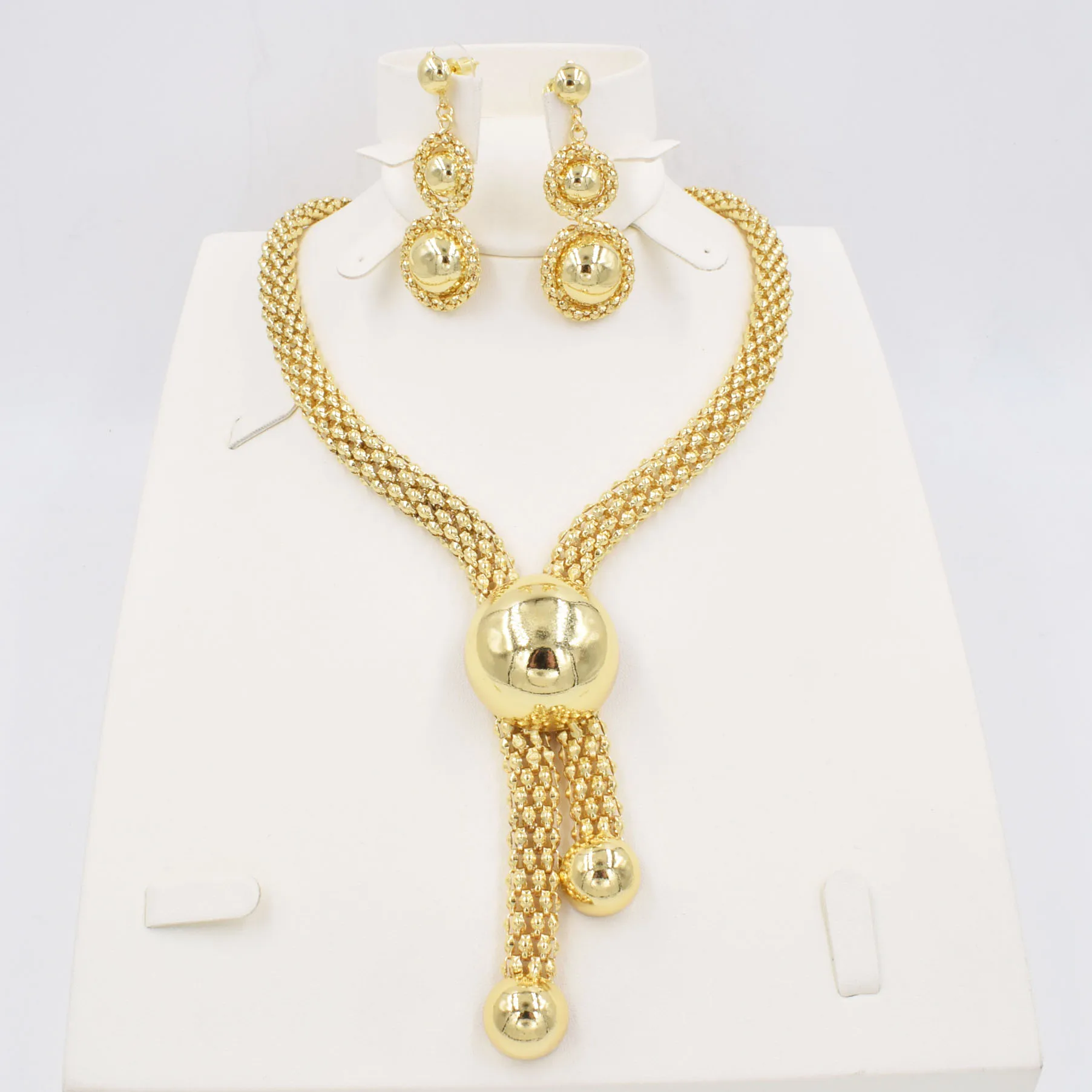 NEW High Quality Ltaly 750 Gold color Jewelry Set For Women african beads fashion necklace set earring jewelry