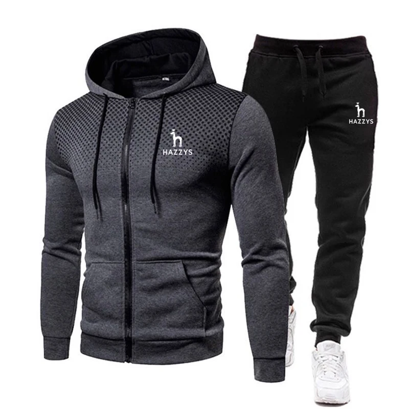 

Hazzys 2022 Autumn and Winter Men's Casual Tracksuit Sportswear Fashion Zipper Fleece Hoodie Pants Two Piece Set Sweatshirts