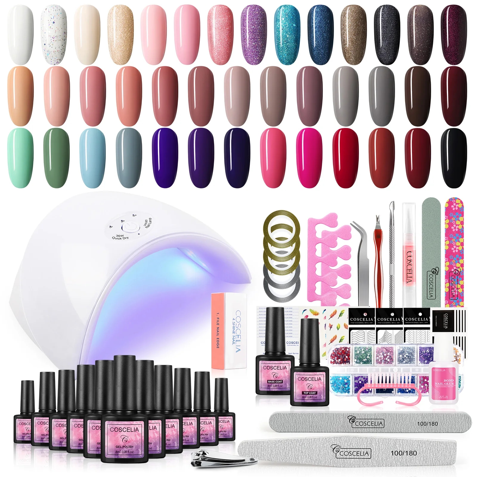 

COSCELIA Manicure Set Gel Nail Polish Set Semi Permanent Nails Gel Set UV LED Lamp Nail Art Design Tools Nail Gel Polish Set