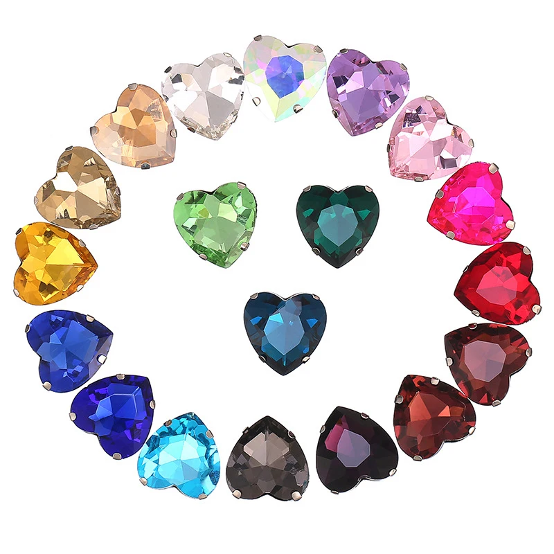 

10Pcs 10-18MM Heart Shaped Glass Rhinestone With Sliver Claw Glitter Crystal Stone Sew On Strass Stone for Clothing Dress DIY