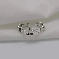 fashion simple silver color cuban chain stars rings for girls womens adjustable star finger ring fine jewelry party gifts
