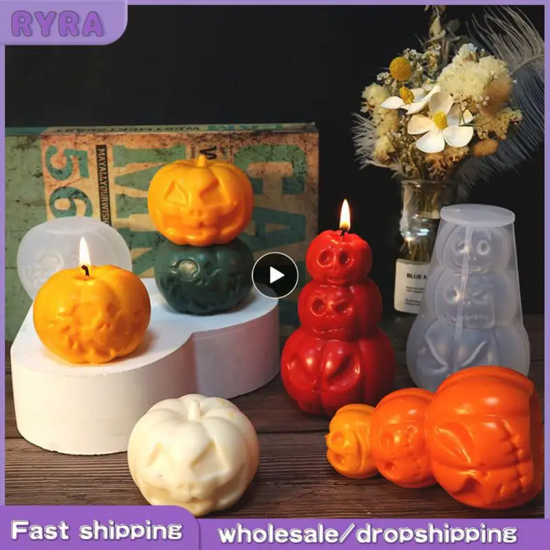 1~8PCS Halloween Pumpkin Candle Silicone Mold DIY Candle Making Soap Resin Chocolate Beeswax Mold Christmas Gifts Craft Home