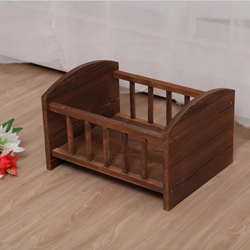 Newborn Photography Props Baby Bed Original Retro Railing Crib Pure Wooden Bed New Children's Auxiliary Photo Props Crib
