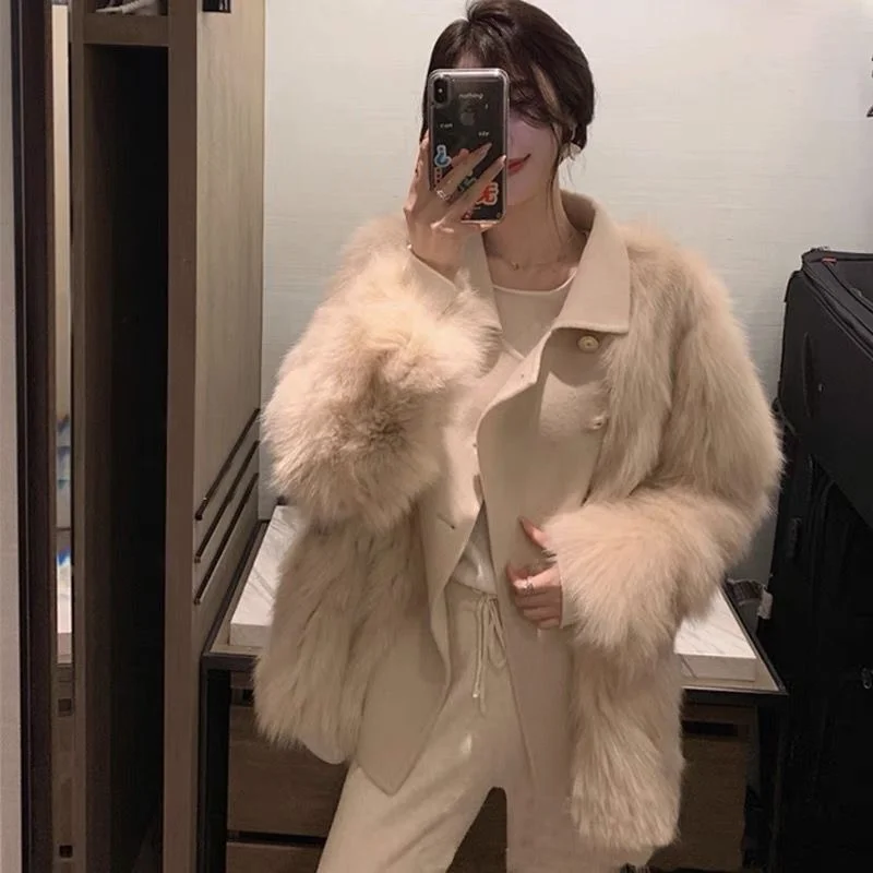 

Куртка женская утепленная из искусственного меха, пальто из искусственной кожи с лацканами в стиле пэчворк, теплая верхняя одежда в Корейском стиле, зима