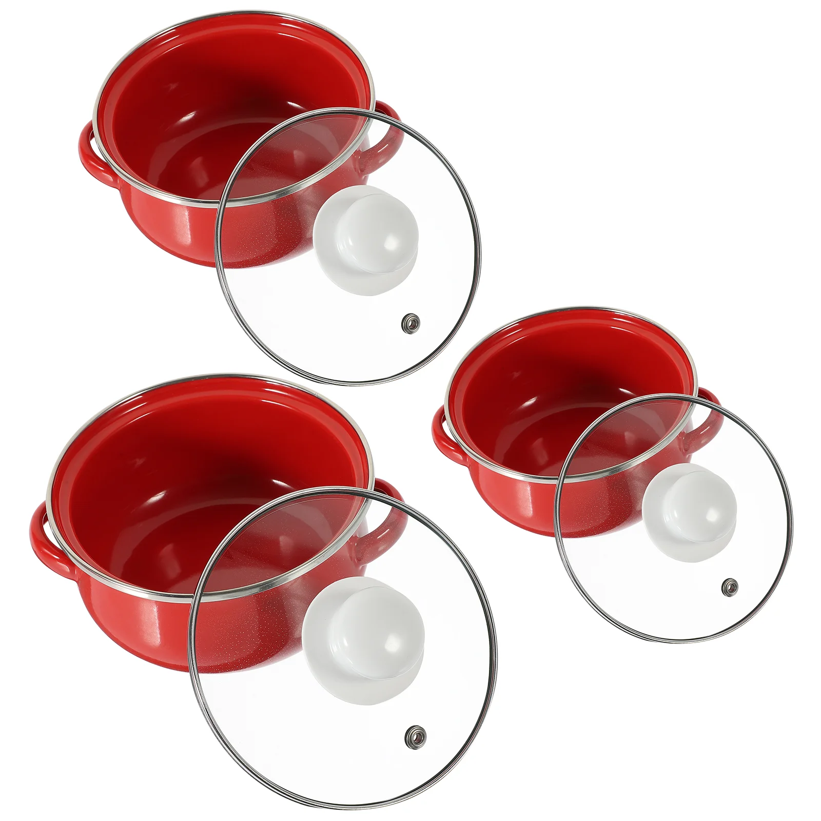 

3 Pcs Cooking Pot Decorative Enamel Small Soup Instant Noodle Double Handles Stock