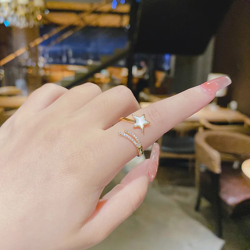 

Genuine gold plated copper set with zircon, Korean net red star ring, simple and exquisite design, wholesale