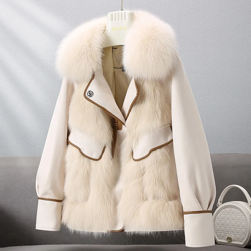 Women Woolen Coat Fashion Splicing Jacket Young Winter Warm Short Faux Fur Coat Streetwear Ladies Casacos Femininos Inverno 2022