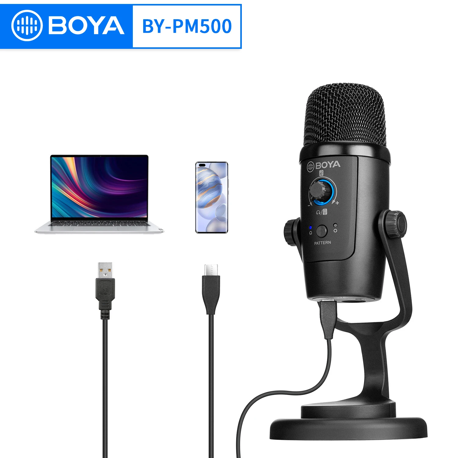 BOYA BY-PM500 настольный микрофон совместимый с компьютерами USB-порт и Type-C смартфон для